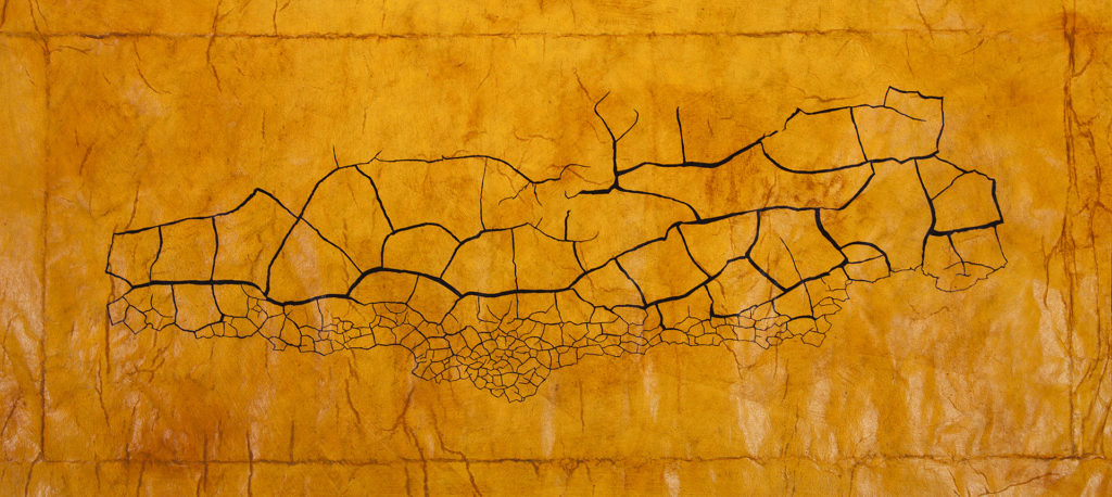 acrylic, mica, laminated tissue, digital print, 15 x 33 inches (2017) acrylic, mica, laminated tissue, digital print, 15 x 33 inches (2017)